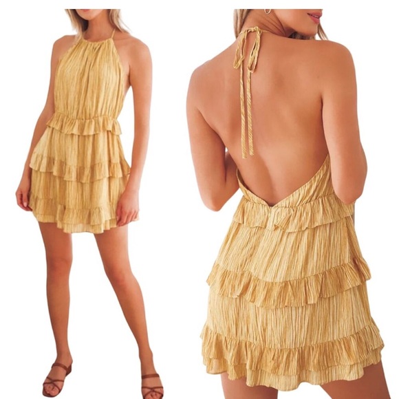 Lulus Dresses & Skirts - Yellow backless halter dress